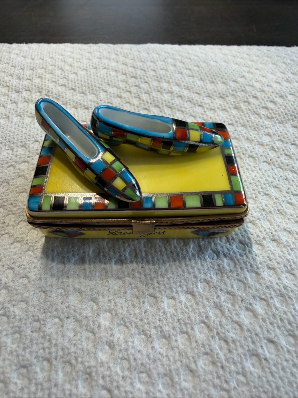 Limoge harlequin shoes trinket box